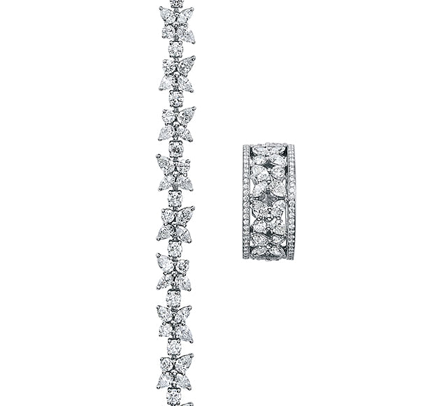 （左至右）Tiffany Victoria™镶钻18K白金手链及Tiffany Victoria™镶钻18K白金戒指