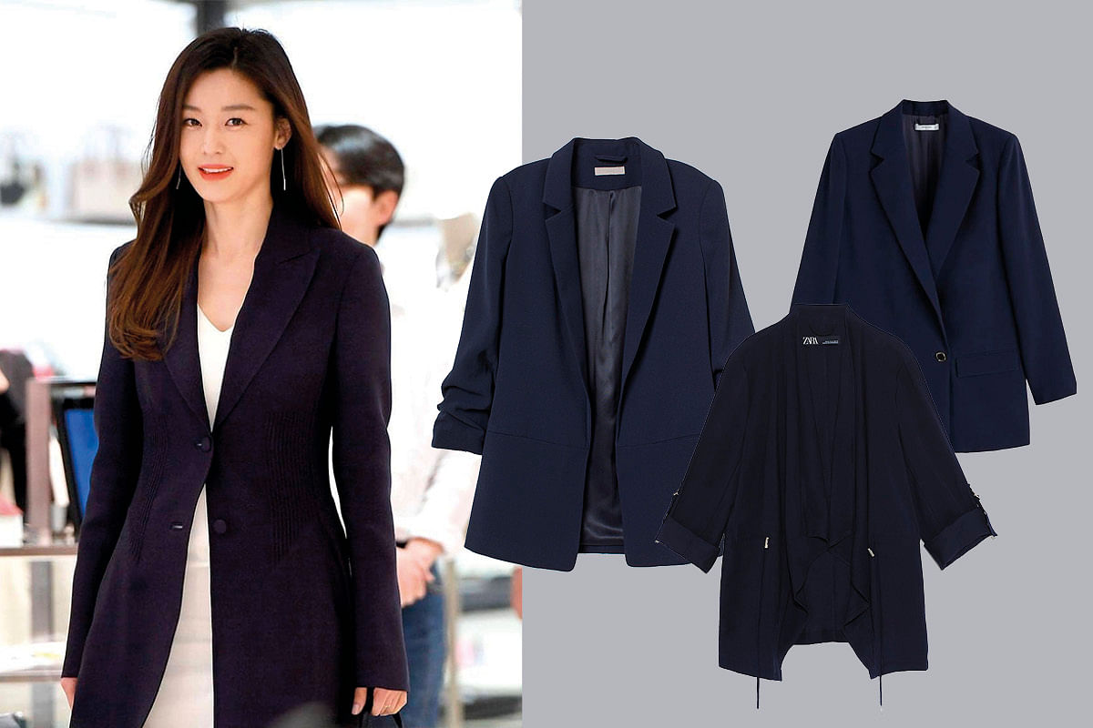 jun ji-hyun, gianna jun, blue jacket, blue blazer, zara, mango, H&M, 外套，蓝色外套，深蓝色外套，上班外套，office blazer, office wear